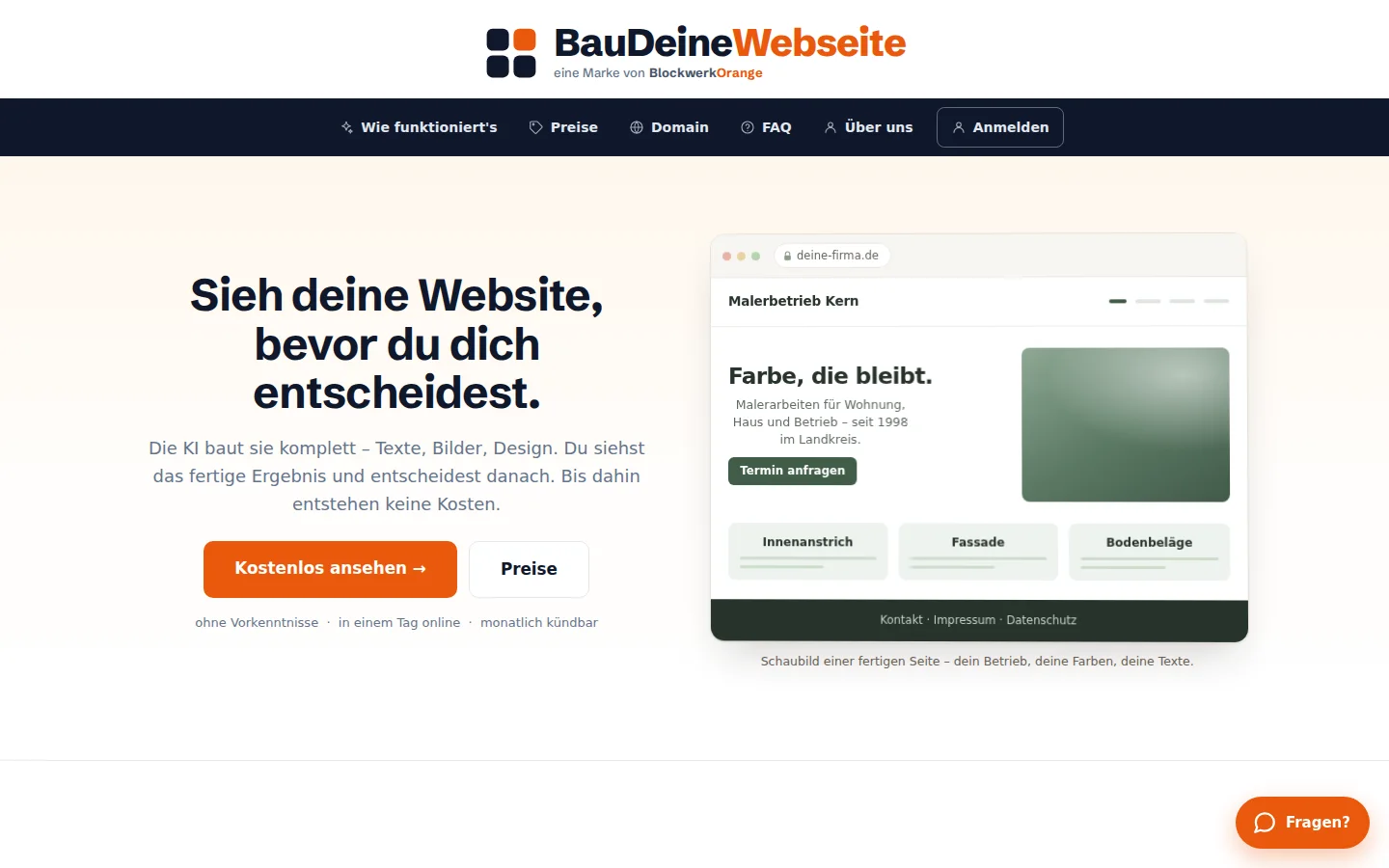 Die Startseite von bau-deine-webseite.de